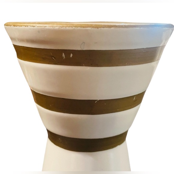 Cone Candle Holder/Vase-White with Gold Stripes MCM Space Age, 10.25” Tall - Picture 5 of 8